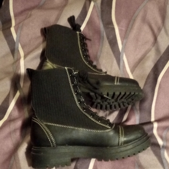 Falls Creek Combat/Moto Lace-Up Black Boots - Picture 1 of 6
